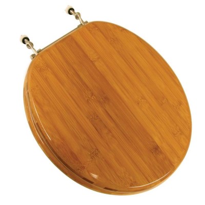 Comfort Seat Wood Round Bamboo Toilet Seat with Brushed Nickel Hinges Rattan